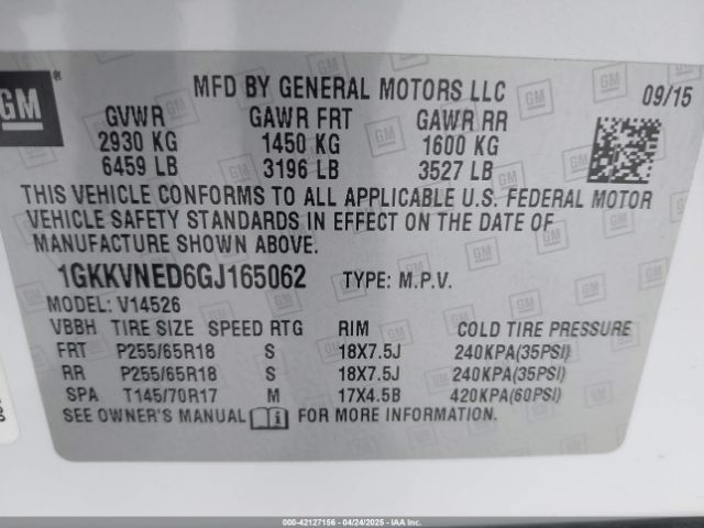1GKKVNED6GJ165062 GMC Acadia Sle-1