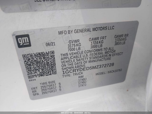 1GCRYDED5MZ372728 Chevrolet Silverado 1500 4wd Double Cab Standard Bed Lt