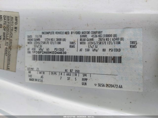 1FDBF2A69KED44630 Ford F-250 Xl
