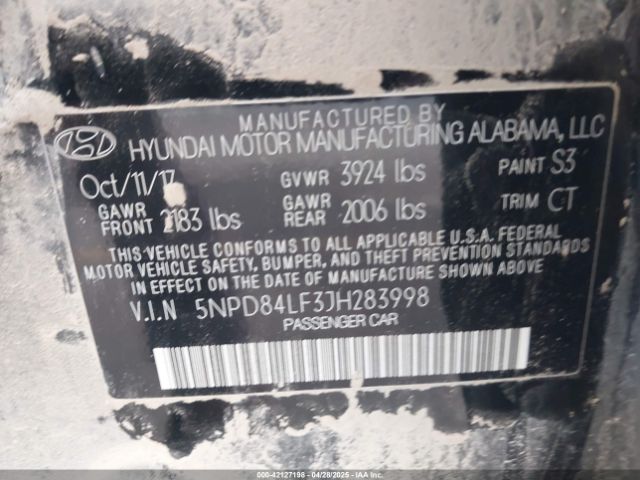 5NPD84LF3JH283998 Hyundai ELANTRA SEL