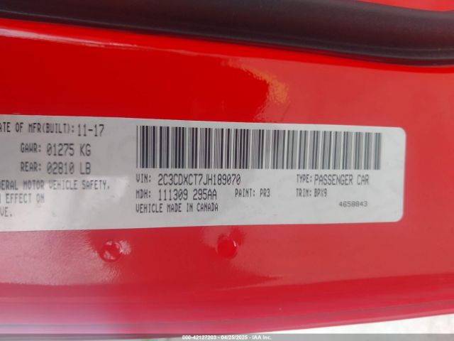 2C3CDXCT7JH189070 Dodge Charger R/t Rwd