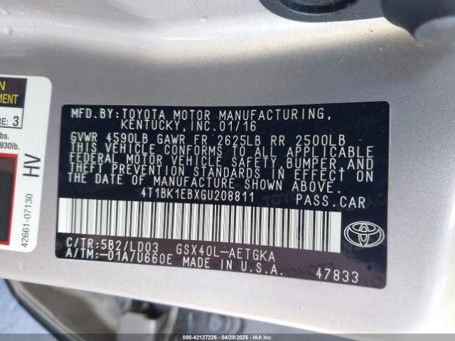 4T1BK1EBXGU208811 Toyota AVALON XLE