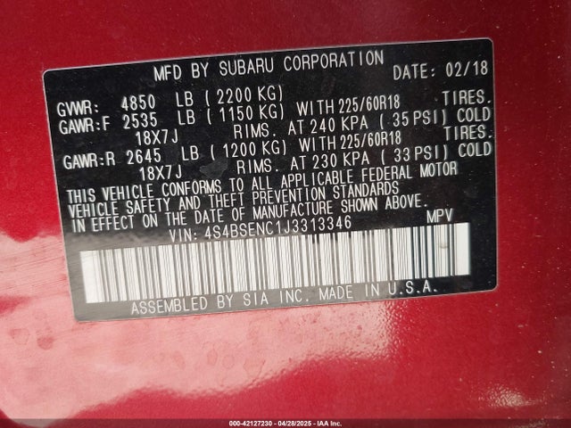 4S4BSENC1J3313346 Subaru Outback 3.6r Limited