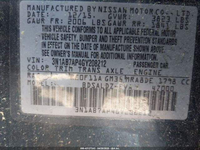 3N1AB7AP4GY208212 Nissan SENTRA SV
