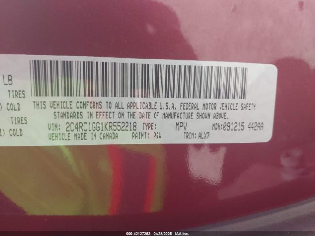 2C4RC1GG1KR552218 Chrysler Pacifica Limited