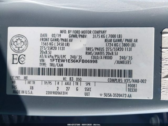 1FTEW1E56KFB06998 Ford F-150 Xlt