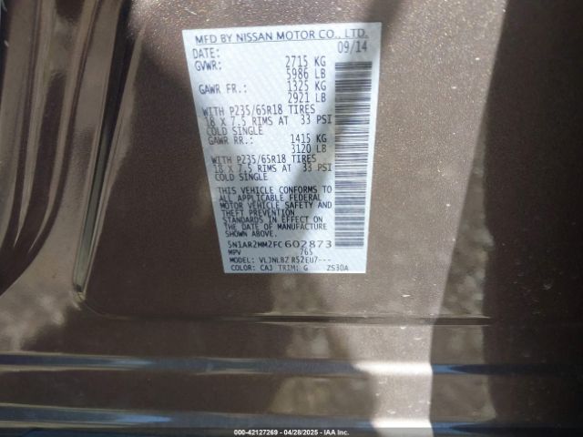 5N1AR2MM2FC602873 Nissan Pathfinder S