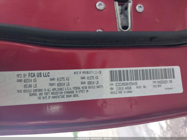 2C3CDXBG9KH554435 Dodge Charger Sxt Rwd