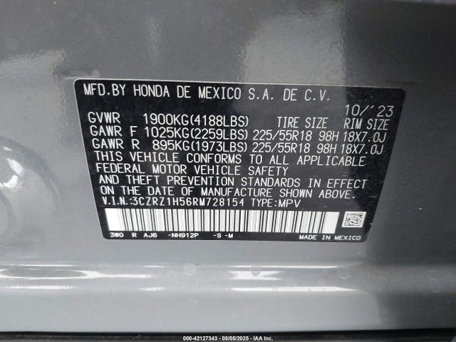 3CZRZ1H56RM728154 Honda k20z5