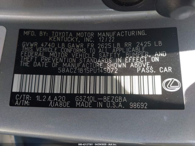 58ACZ1B15PU145072 Lexus ES 350