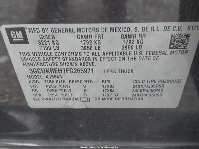 3GCUKREH7FG265971 Chevrolet lv3 - vvt, aluminum, e85 max