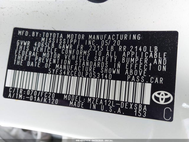 5YFS4RCE0LP053140 Toyota COROLLA SE