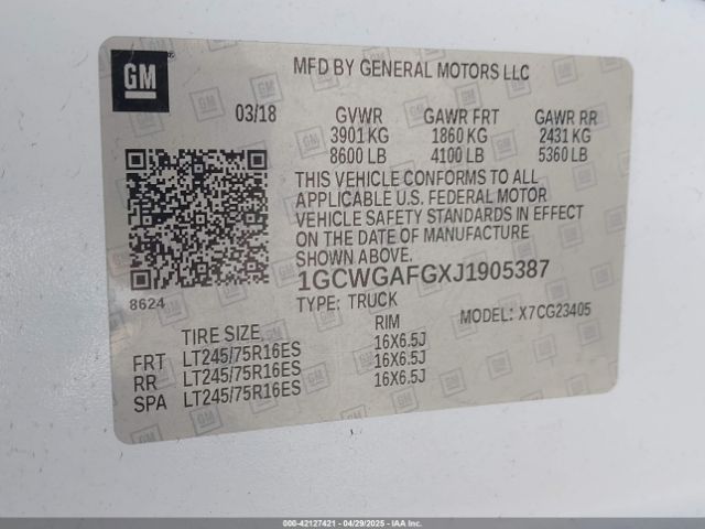 1GCWGAFGXJ1905387 Chevrolet Express 2500 Work Van