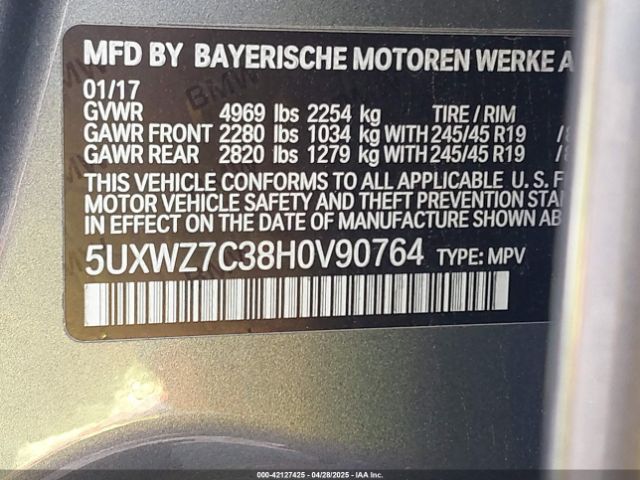 2017 BMW X3 5UXWZ7C38H0V90764 Photo 8