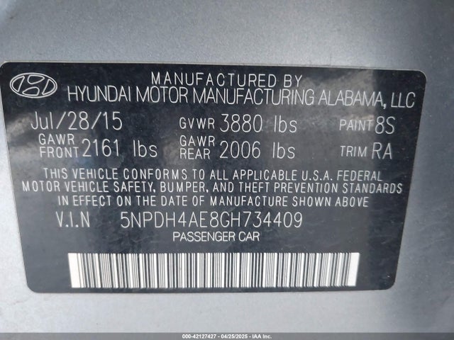 5NPDH4AE8GH734409 Hyundai ELANTRA SE