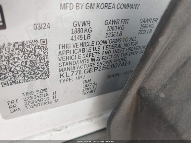 KL77LGEP1SC007414 Chevrolet Trax Fwd 1rs