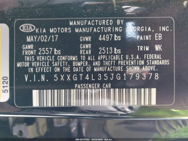 5XXGT4L35JG179378 KIA Optima Lx