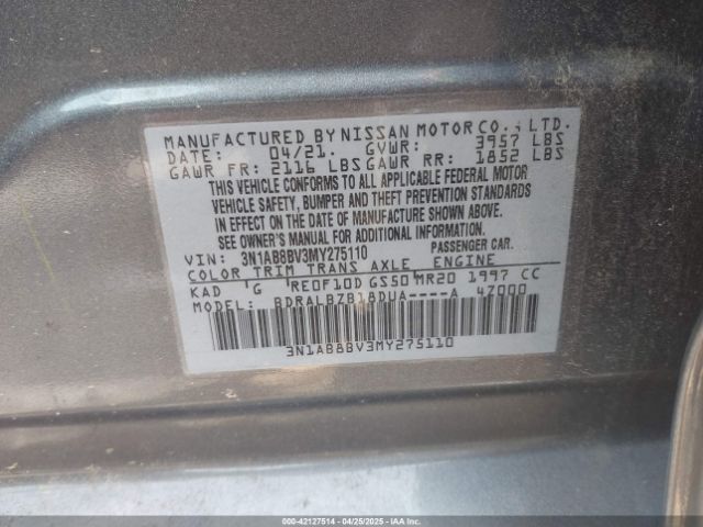 3N1AB8BV3MY275110 Nissan Sentra S Xtronic Cvt