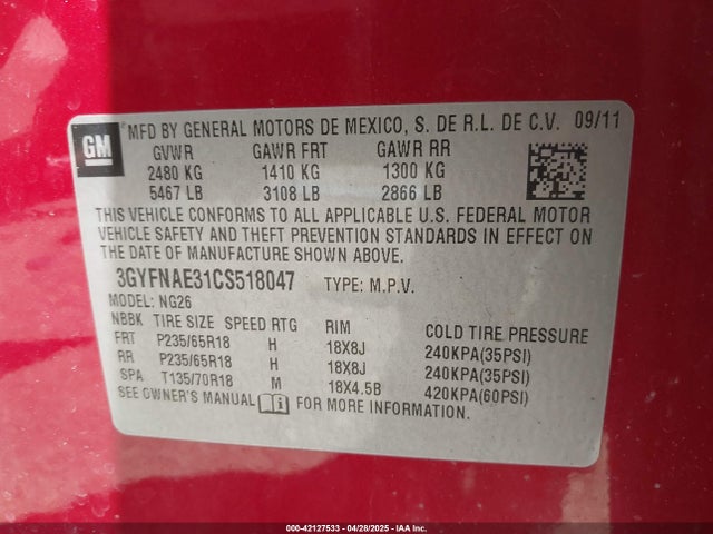 2012 CADILLAC SRX 3GYFNAE31CS518047 Photo 8