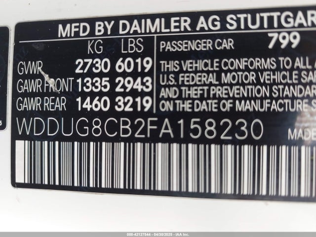 WDDUG8CB2FA158230 Mercedes-Benz S 550
