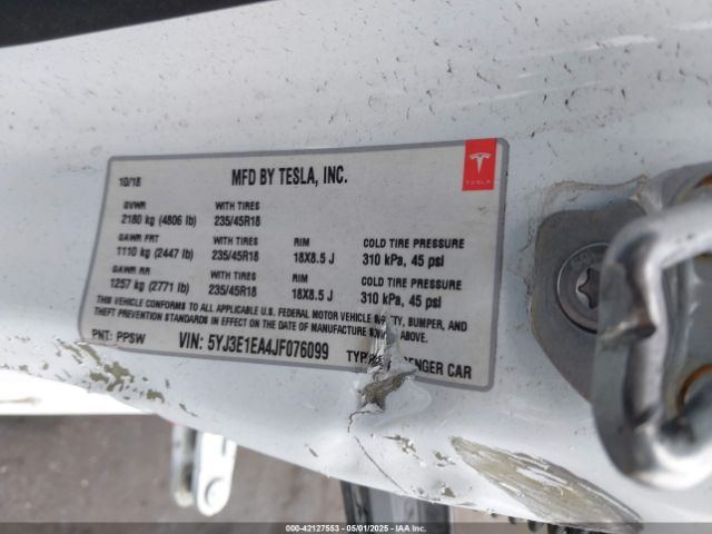5YJ3E1EA4JF076099 Tesla Model 3 Long Range/mid Range