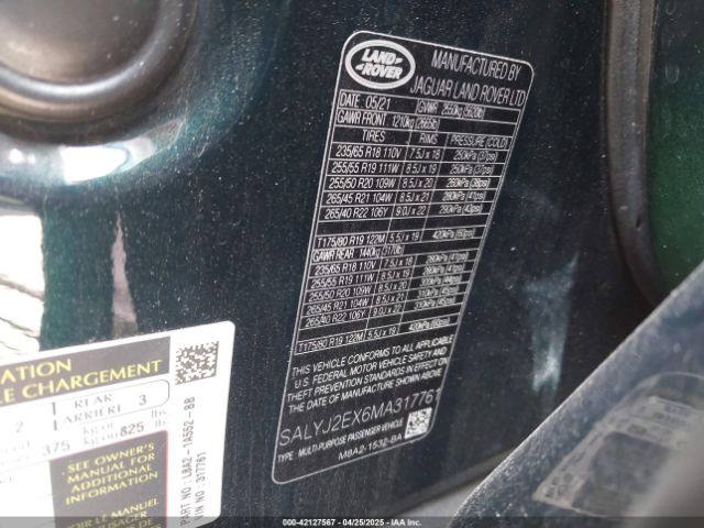 SALYJ2EX6MA317761 Land Rover Range Rover Velar P250 S