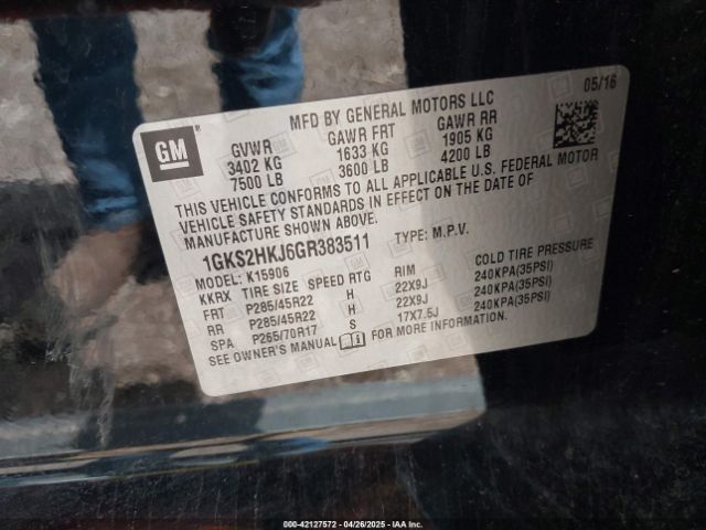 1GKS2HKJ6GR383511 GMC YUKON XL DENALI