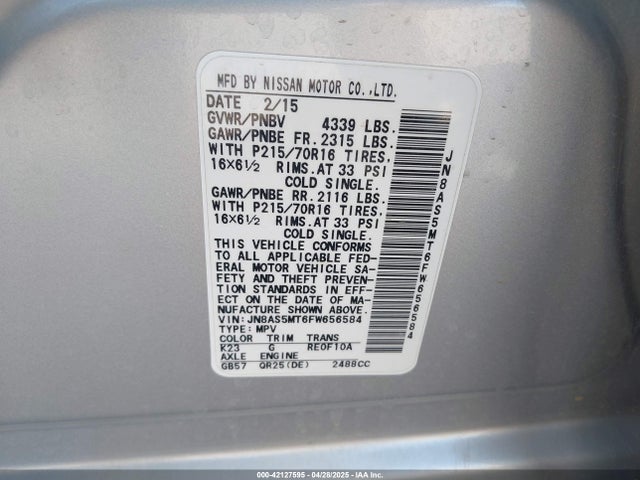 JN8AS5MT6FW656584 Nissan Rogue Select S