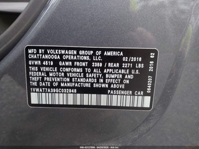 1VWAT7A39GC032948 Volkswagen Passat 1.8t S