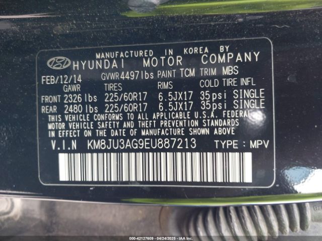 KM8JU3AG9EU887213 Hyundai TUCSON SE