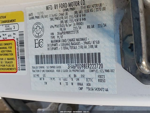 3FA6P0D98ER222720 Ford Fusion Titanium