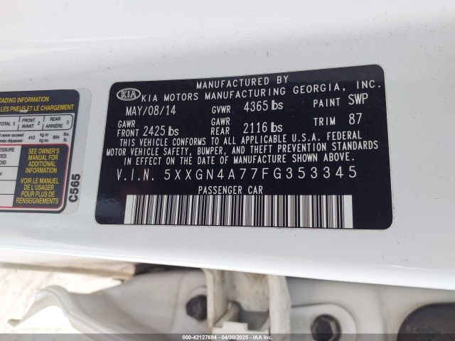 5XXGN4A77FG353345 KIA OPTIMA EX