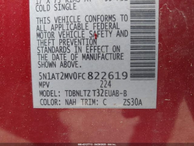 5N1AT2MV0FC822619 Nissan ROGUE SV
