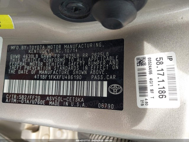 4T1BF1FKXFU486190 Toyota CAMRY SE