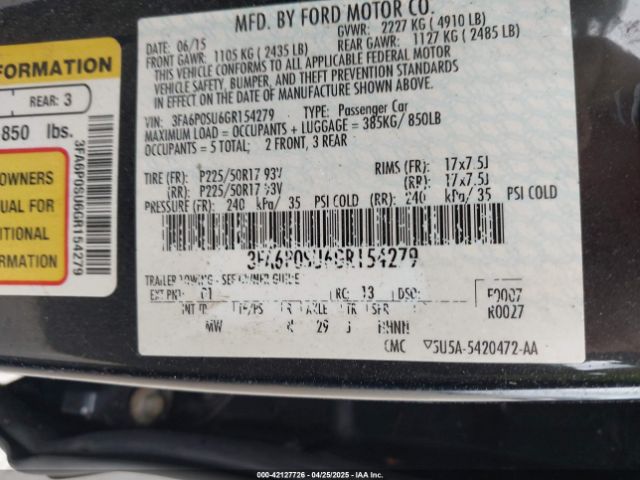 3FA6P0SU6GR154279 Ford Fusion Energi Titanium