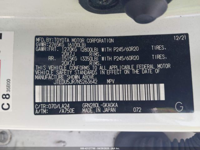 JTEDU5JR7N5263642 Toyota 4runner Limited