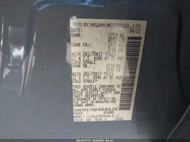 2022 NISSAN FRONTIER 1N6ED1EJ3NN668626 Photo 8