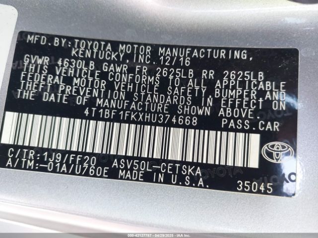 4T1BF1FKXHU374668 Toyota CAMRY SE