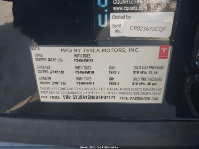 2013 TESLA MODEL S 5YJSA1CN8DFP07177 Photo 8