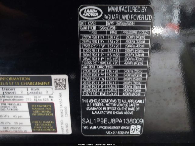 SAL1P9EU8PA138009 Land Rover Range Rover Sport Se