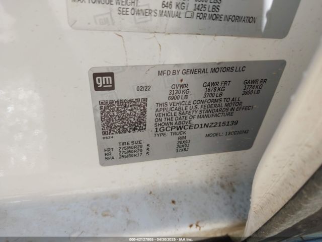 2022 CHEVROLET SILVERADO 1500 LTD 1GCPWCED1NZ215139 Photo 8