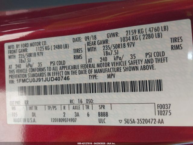 1FMCU0J91JUD40746 Ford Escape Titanium