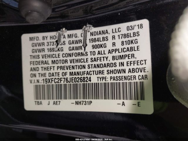 2018 HONDA CIVIC 19XFC2F76JE026824 Photo 8