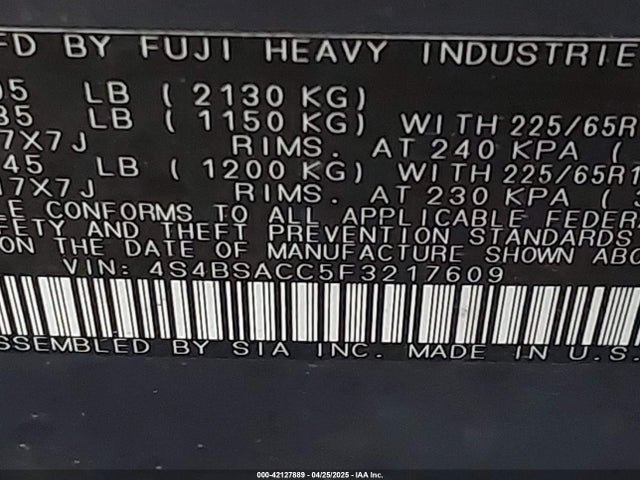 Subaru Outback 2.5i Premium 2015 4S4BSACC5F3217609 Image 9