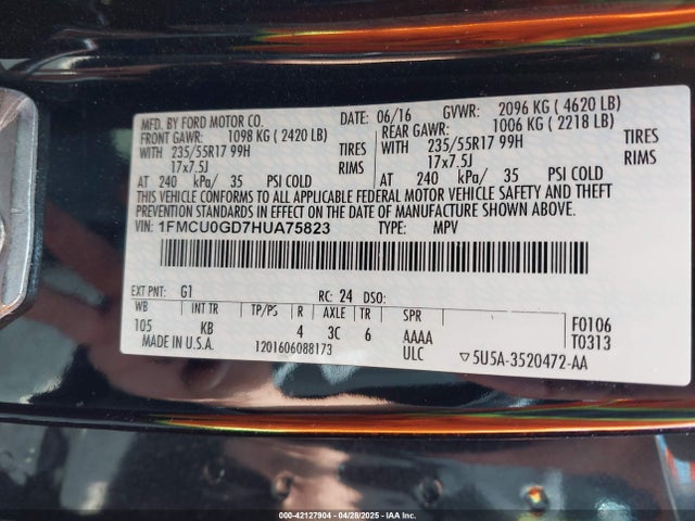 1FMCU0GD7HUA75823 Ford ESCAPE SE