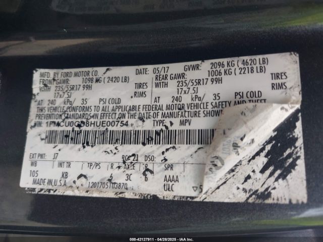 1FMCU0GD8HUE00754 Ford ESCAPE SE