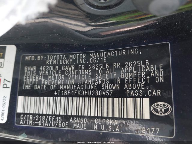 4T1BF1FK9HU280457 Toyota CAMRY SE