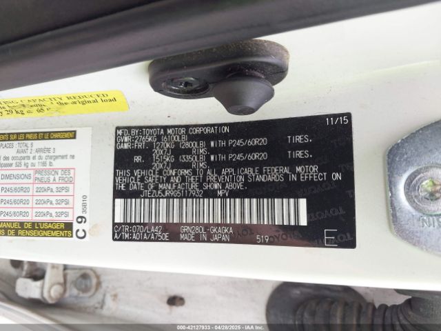 JTEZU5JR9G5117932 Toyota 4runner Limited
