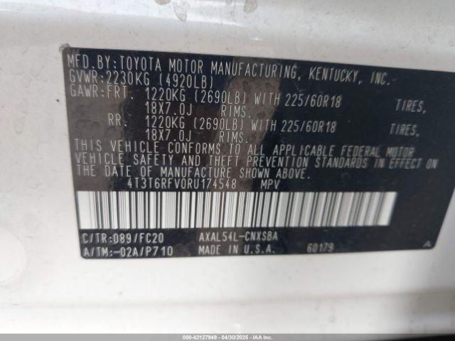 4T3T6RFV0RU174548 Toyota Rav4 Hybrid Se