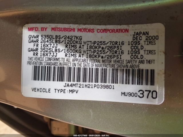 2001 MITSUBISHI MONTERO SPORT JA4MT21H21P039801 Photo 8